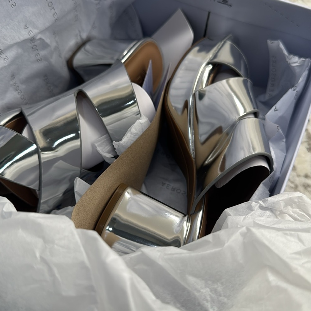 NIB Aerosoles Metallic Silver Women's Chunky Slide Sandals - Suze 7 - Picture 7 of 9